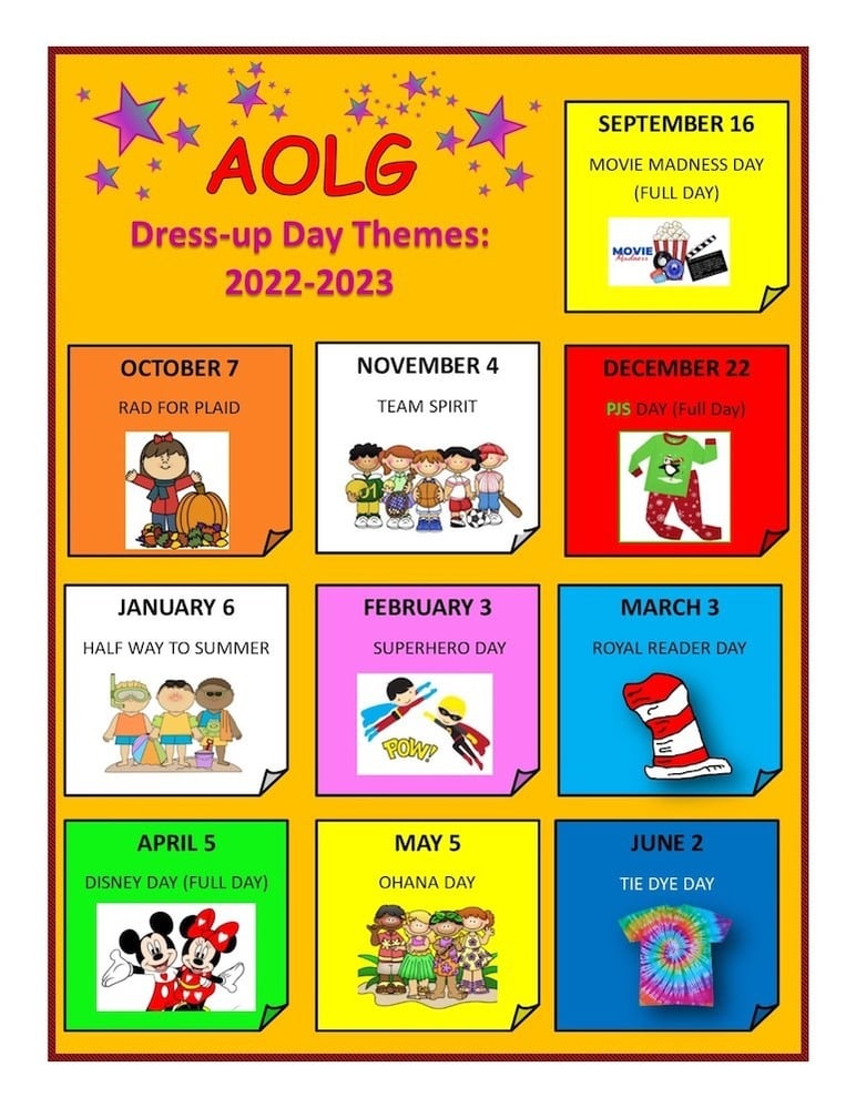 20222023 Dress Up Theme Days Academy of Our Lady of Grace Fairview, NJ